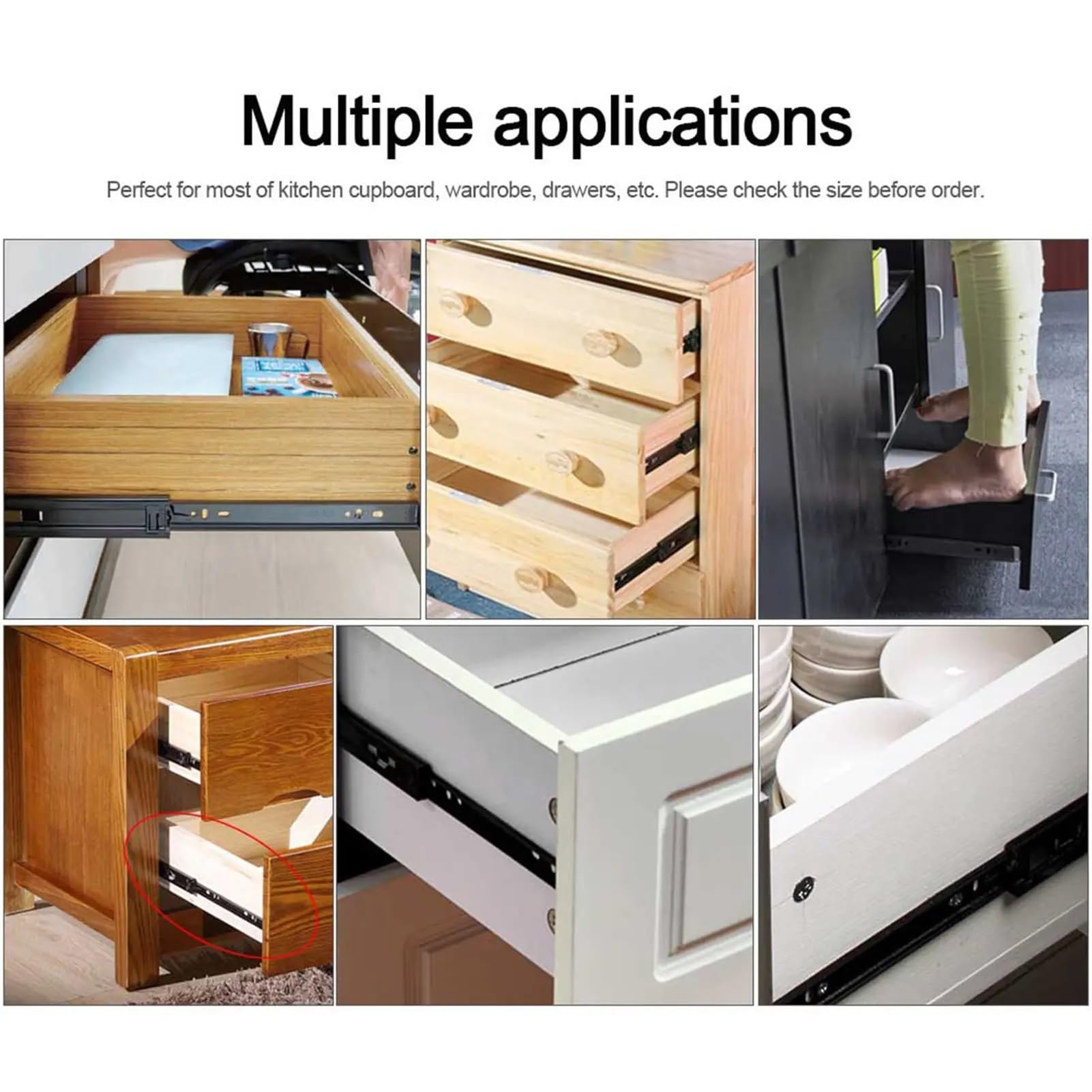 Guide scorrevoli per cassetti, 15,2 cm, in acciaio laminato a freddo, 3 pieghe, per armadietti, confezione da 2, per bagno e uso domestico