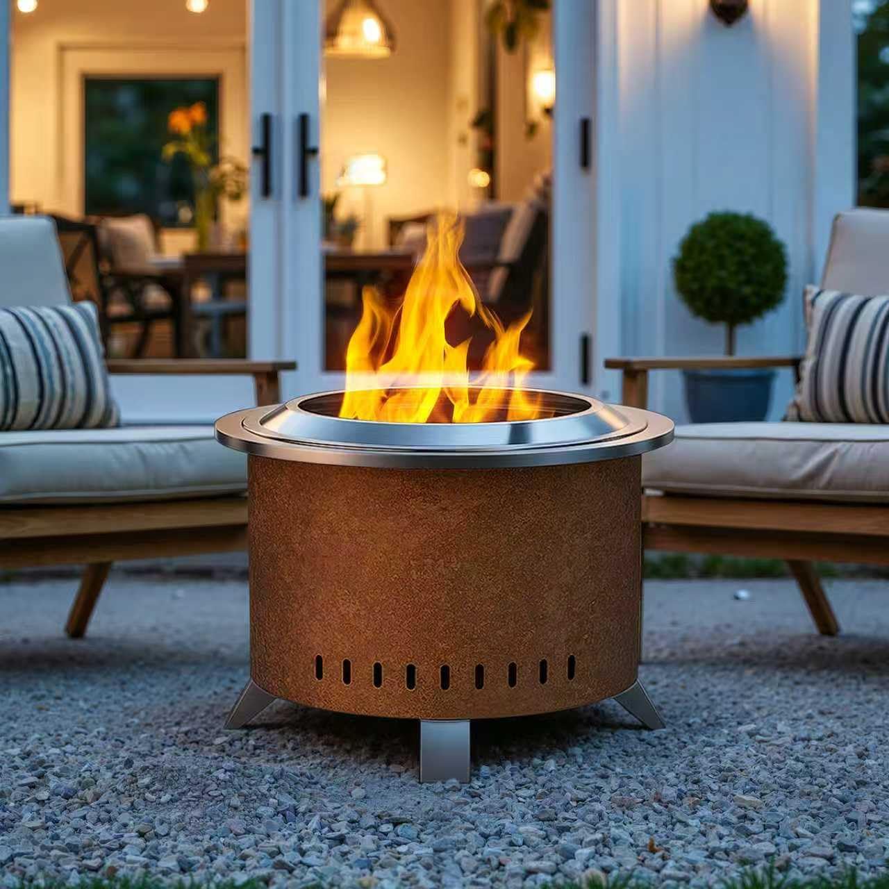 Verdeluxe Smokeless Fire Pit,22 Inch Stainless Steel Firepit, Outdoor Wood Burning Fire Pit with Cover,Smokeless Firepits for Outside Backyard Patio Garden Camping(Rusty)