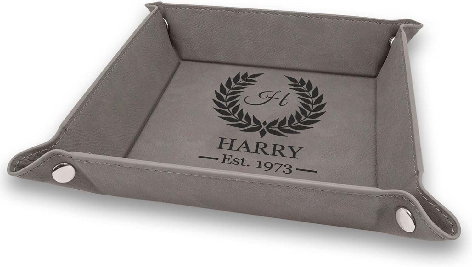 Krazy Case Personalized Valet Tray for Men and Women - Genuine PU Leather Organizer Caddy - Black Jewelry Nightstand Organizer