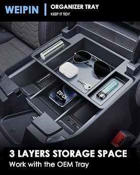 For 2025 Chevrolet Silverado Console Organizer - Refreshed Models 2022-2025 Chevy Silverado 1500& 2024-2025 Silverado 2500 3500 Full Console Organizer Tray - (Full Console w/Bucket Seats ONLY) - Black