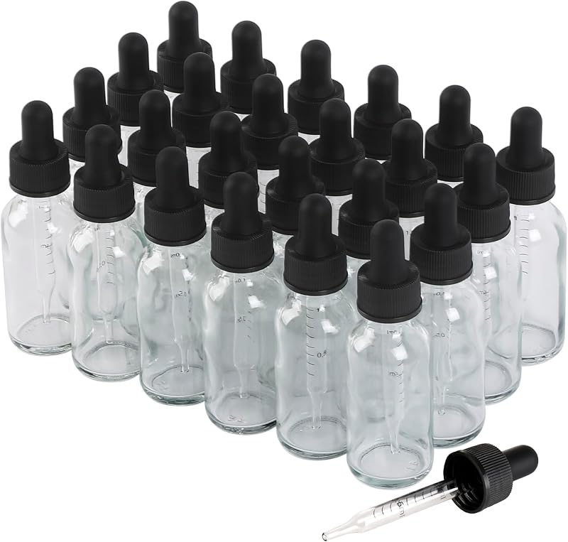 NOOEEISS Frascos de Vidro com Conta-Gotas, 1 oz, Transparentes, Pacote com 24