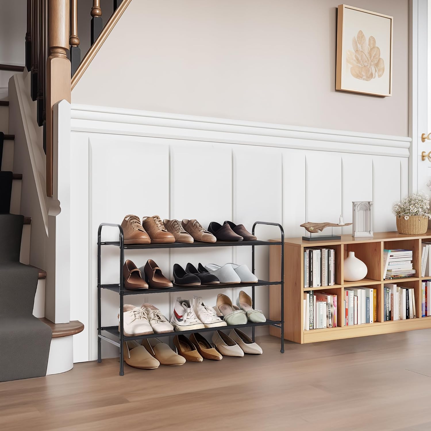 MAX Houser 3 Tier Free Standing Metal Shoe Rack Black