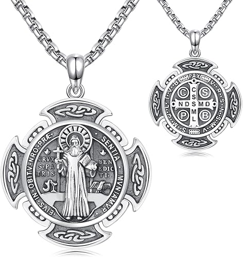 Collar con medalla de San Patrón, plata de ley 925, collar con colgante de protección, joyería católica, regalos para hombres y mujeres