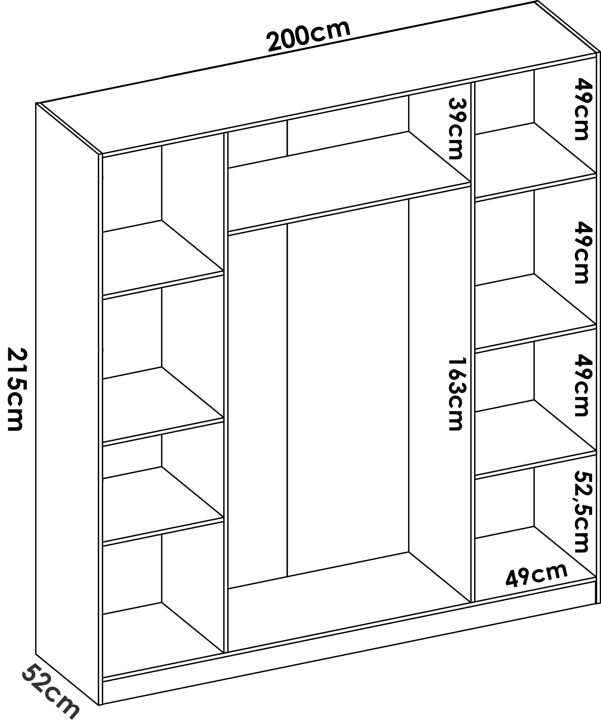 DEKIT - Armario de 4 puertas color Blanco 215x200x52 cm - Modelo MAXI