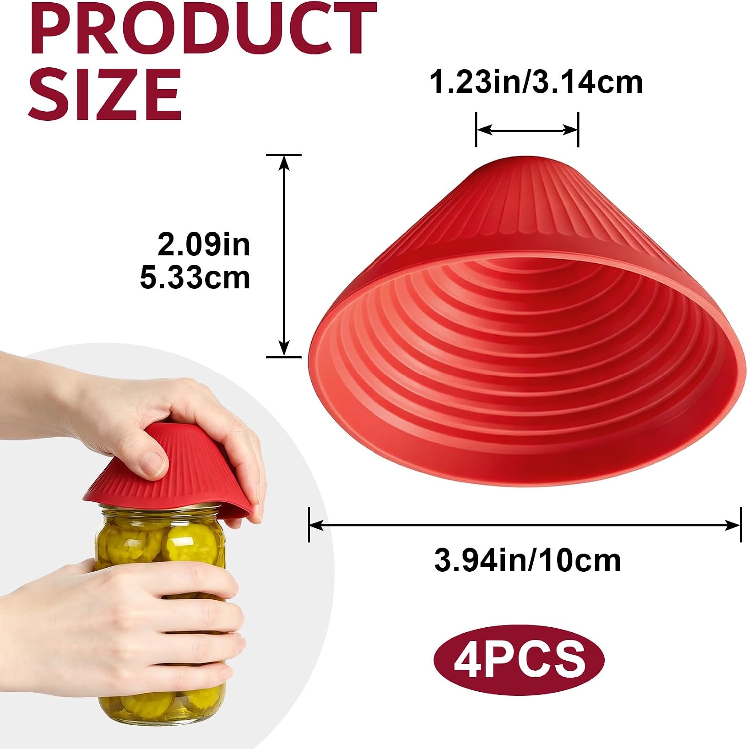4pcs Round Rubber Jar Opener Gripper, Multifunctional Non Slip Silicone Jar Pads, Reusable Easy Opening Kitchen Lid Cap Gripper Pads for Most Bottles- Red