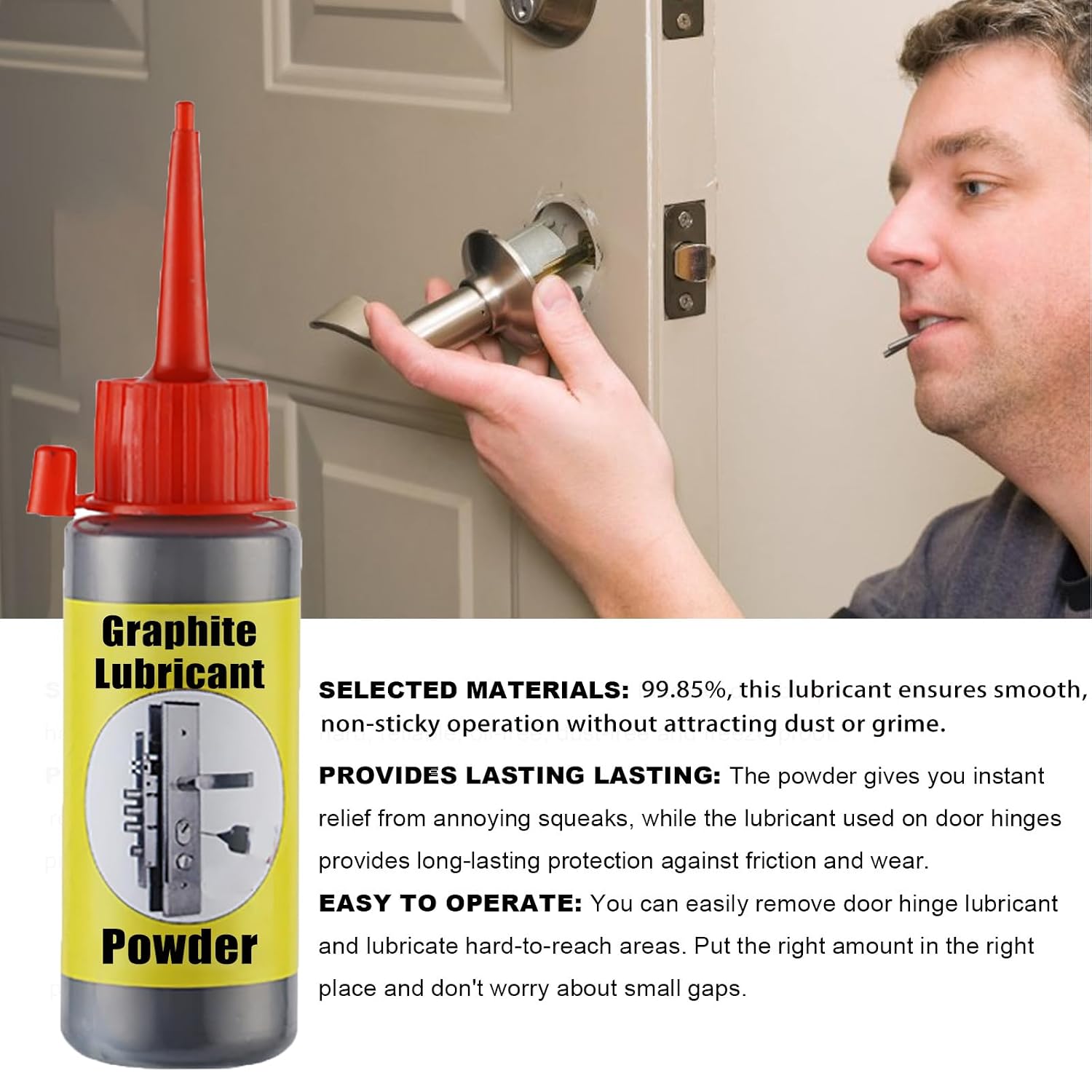 XIRUJNFD Graphite Powder Lubricant - 1oz/ 60ml 3000-Mesh Multi-Use Extra Fine Dry Lock Lube with Pointed Tip, for Padlocks, Car, Door Hinge & Tools | Dust-Free, Long-Lasting, Quick-Acting (2oz/120ml)