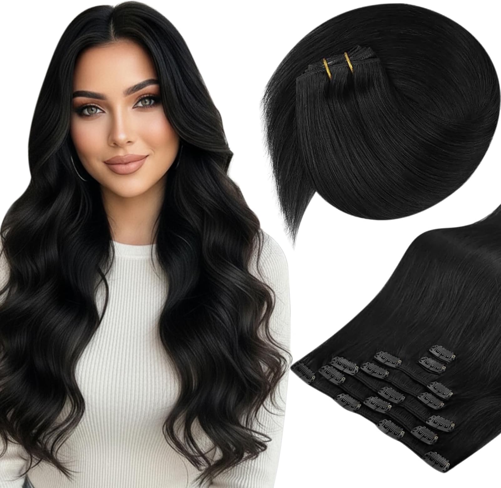 Clip in Hair Extensions Real Human Hair 120g Remy Hair Clip in Extensions for Women Human Hair Extensions Natural Black 18 Inch