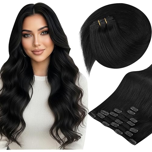 Sunny Hair Clip in Hair Extensions Real Human Hair 120g Remy Hair Clip in Extensions for Women Human Hair Extensions Natural Black 18 Inch