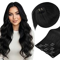 Vista 1 de Sunny Hair - Extensiones de clip de cabello humano lacio - color negro (Off Black) - 24 pulgadas, 7 unidades, 4.23 onzas