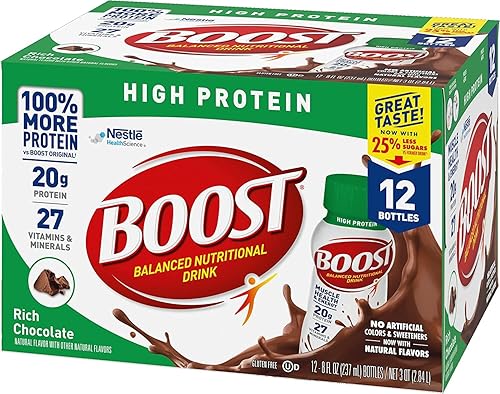 Vista 4 de Boost Bebida nutricional alta en proteínas, chocolate rico, botella de 8 onzas líquidas, paquete de 12 (el embalaje puede variar)