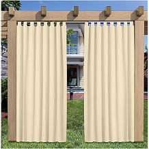 GIOBEL Outdoor Curtains Waterproof Windproof Porch Curtains Soft Thicken Outdoor Privacy Curtains for Patio Gazebo Hook-and-Loop Tab Top Curtain Panel Drape,1 Panel,111 * 92 inchW*H