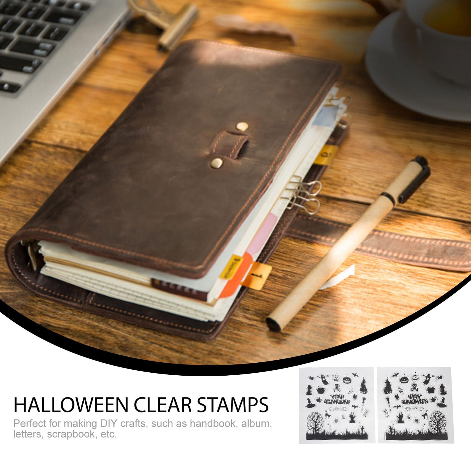 Angoily 10 Piezas Sellos Transparentes de Silicona para Halloween con Motivos de Bruja y Calabaza para Scrapbook Manualidades DIY Álbumes y Decoración Temática de