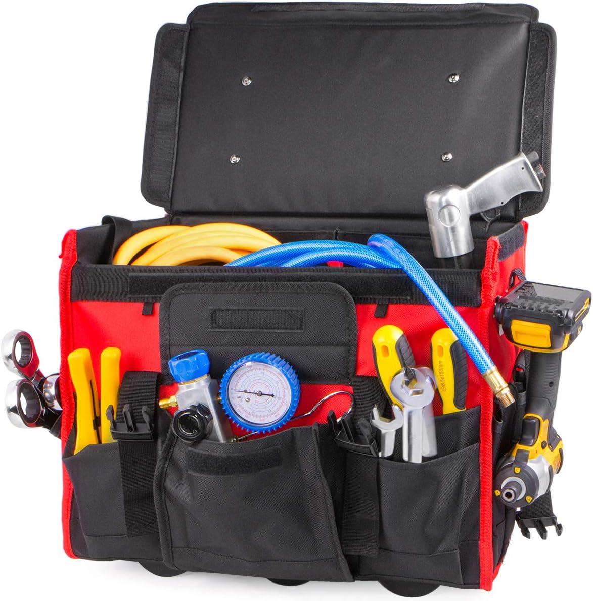 XtremepowerUS 18" Rolling Tool Bag Organizer Adjustable Telescoping Handle Wide Storage Organizer Compartment Toolbag Organizers with Wheels