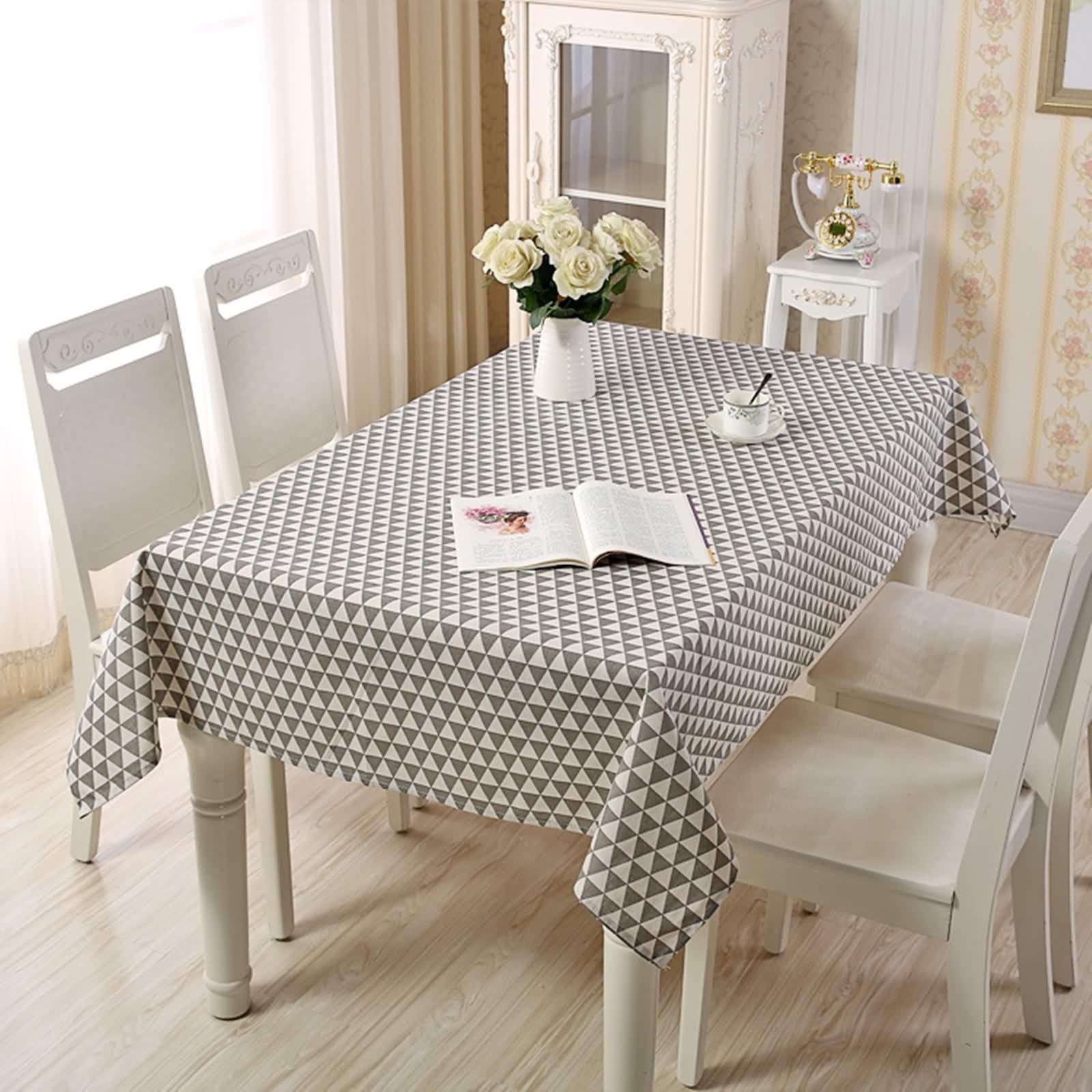 Tovaglia Cotone Rettangolare, Tovaglia per Comunione Grigio Triangolo Copritavolo 140X180CM per Soggiorno Cucina