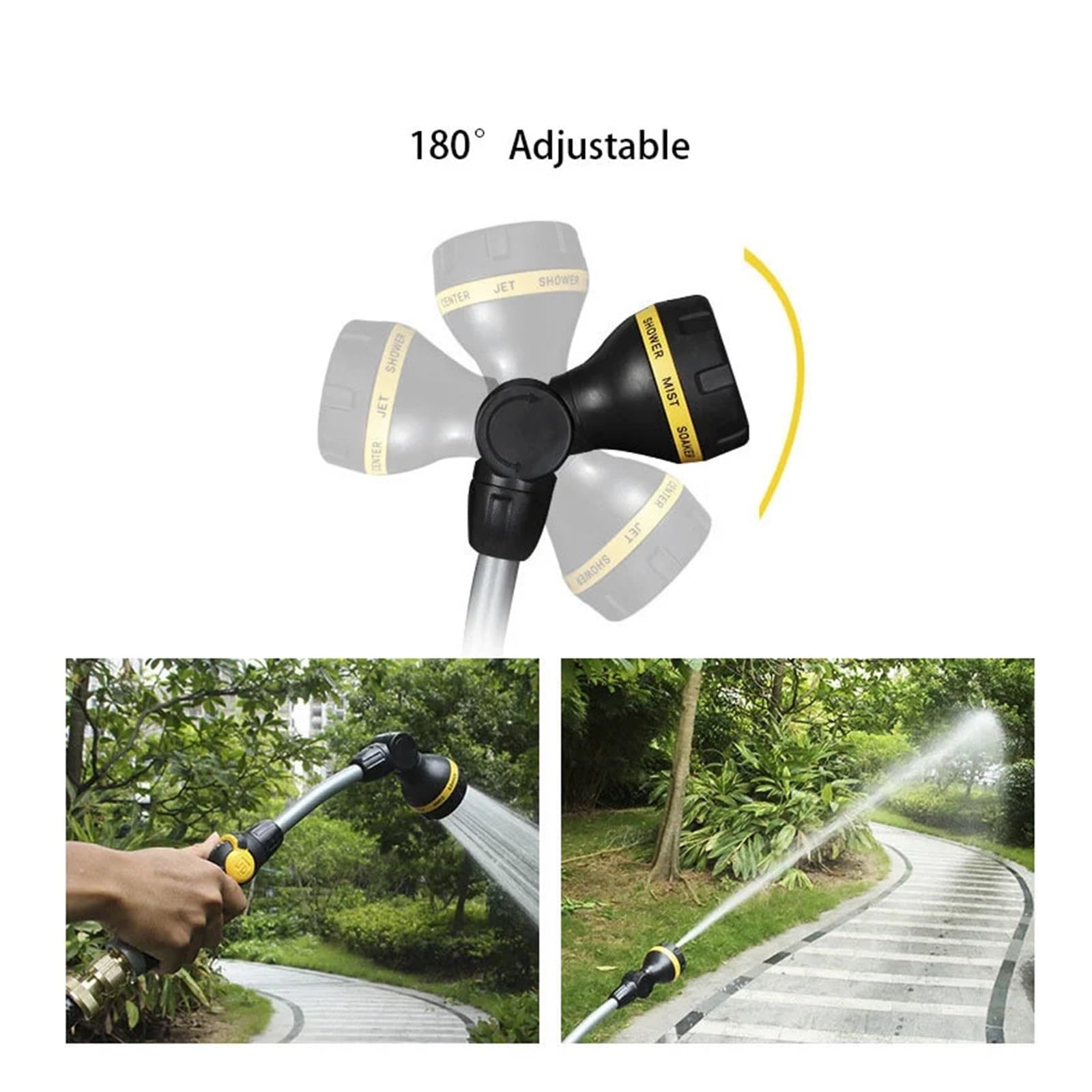 Pistola pulverizadora con manguera Boquilla, Agua de jardín alta presión 180 grados ajustable 8 modos pulverización variables ABS lavado autos(Water Kits)