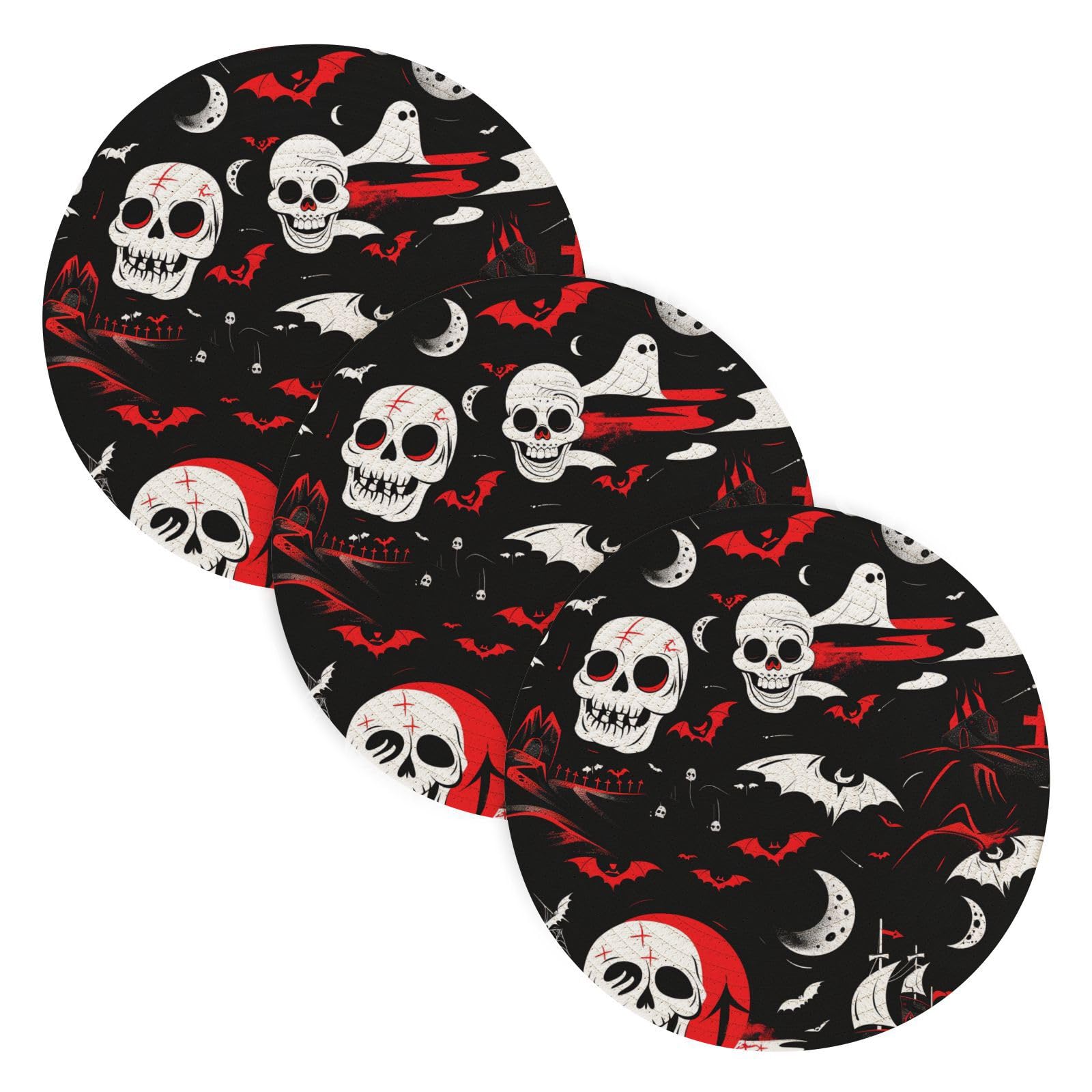 Lot de 3 dessous de plat Grim Shore pour micro-ondes : créez une table d'Halloween rouge et noire