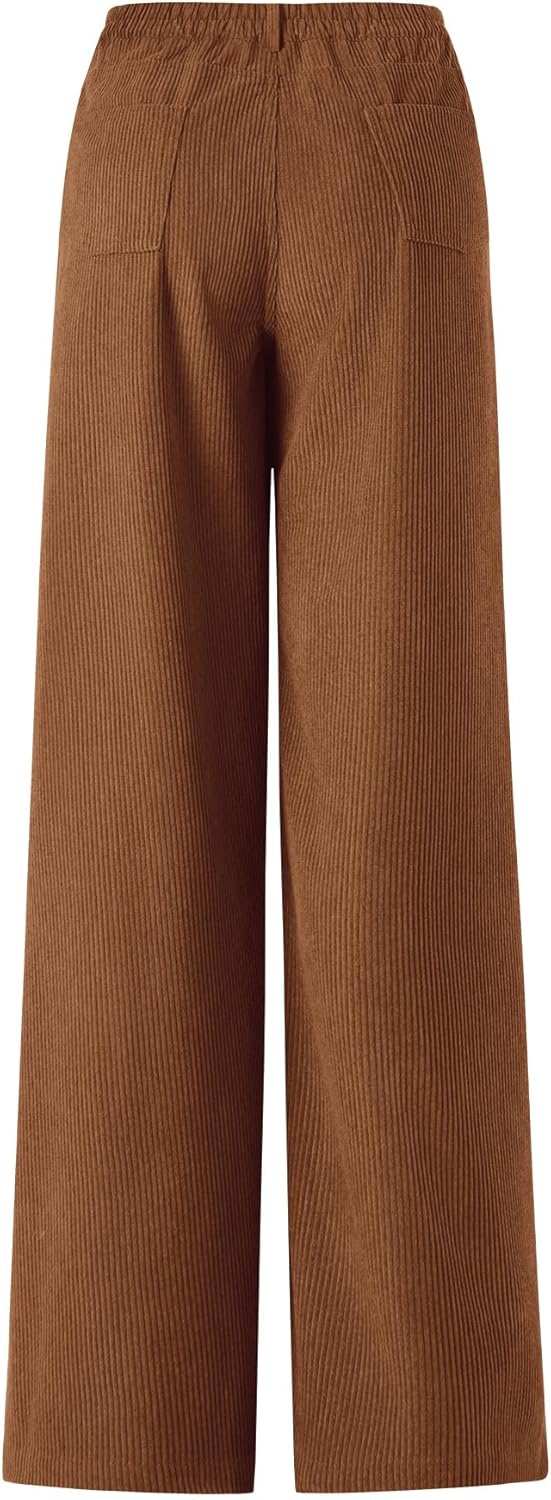 Corduroy High Waisted Wide Leg Pants for Women Dress Pants,Elastic Waist Casual Corduroy Straight Trousers - Image 6