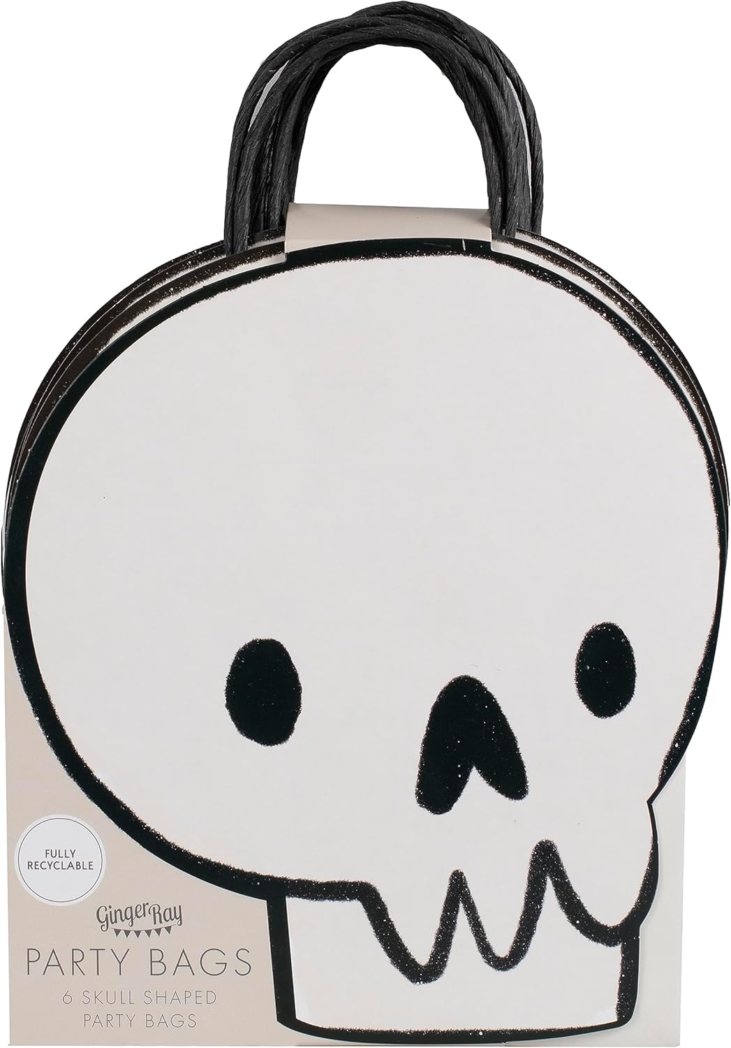 Ginger Ray Halloween White Skull Paper Party Loot Bags for Trick or Treating 6 Pack