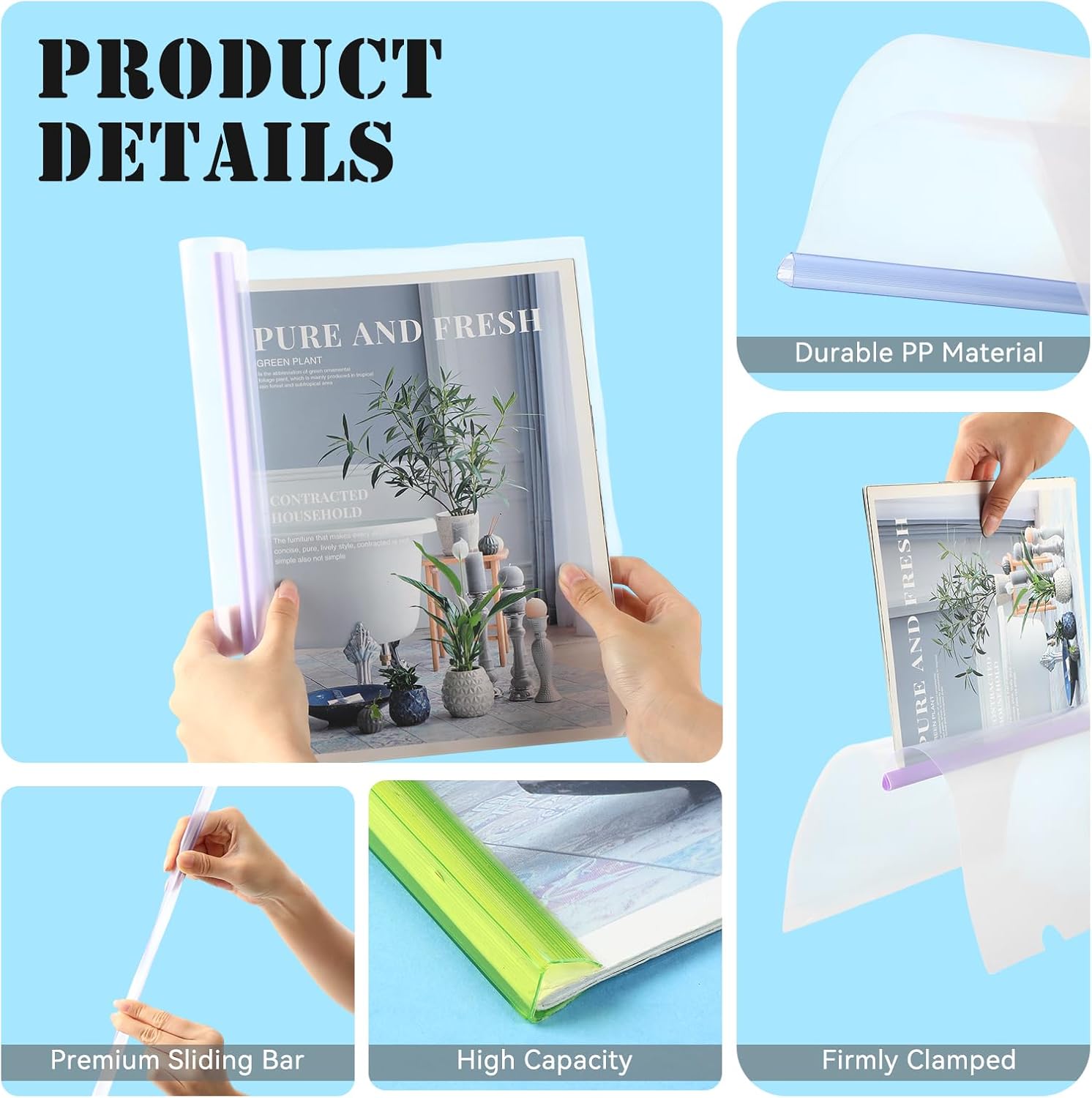 Mimorou 100 Pcs Clear Report Cover with Sliding Bar 50 Sheet Capacity Presentation Binder Transparent Resume Folder Plastic Folder for File Report School Office(Cute Color,Classic Style)