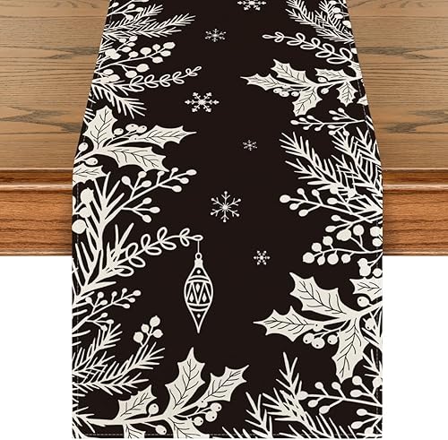 Miniatura 8 de Artoid Mode Camino de mesa de Navidad con ramas de pino acebo, decoración de mesa de comedor de invierno para decoración de fiesta del hogar, 13 x