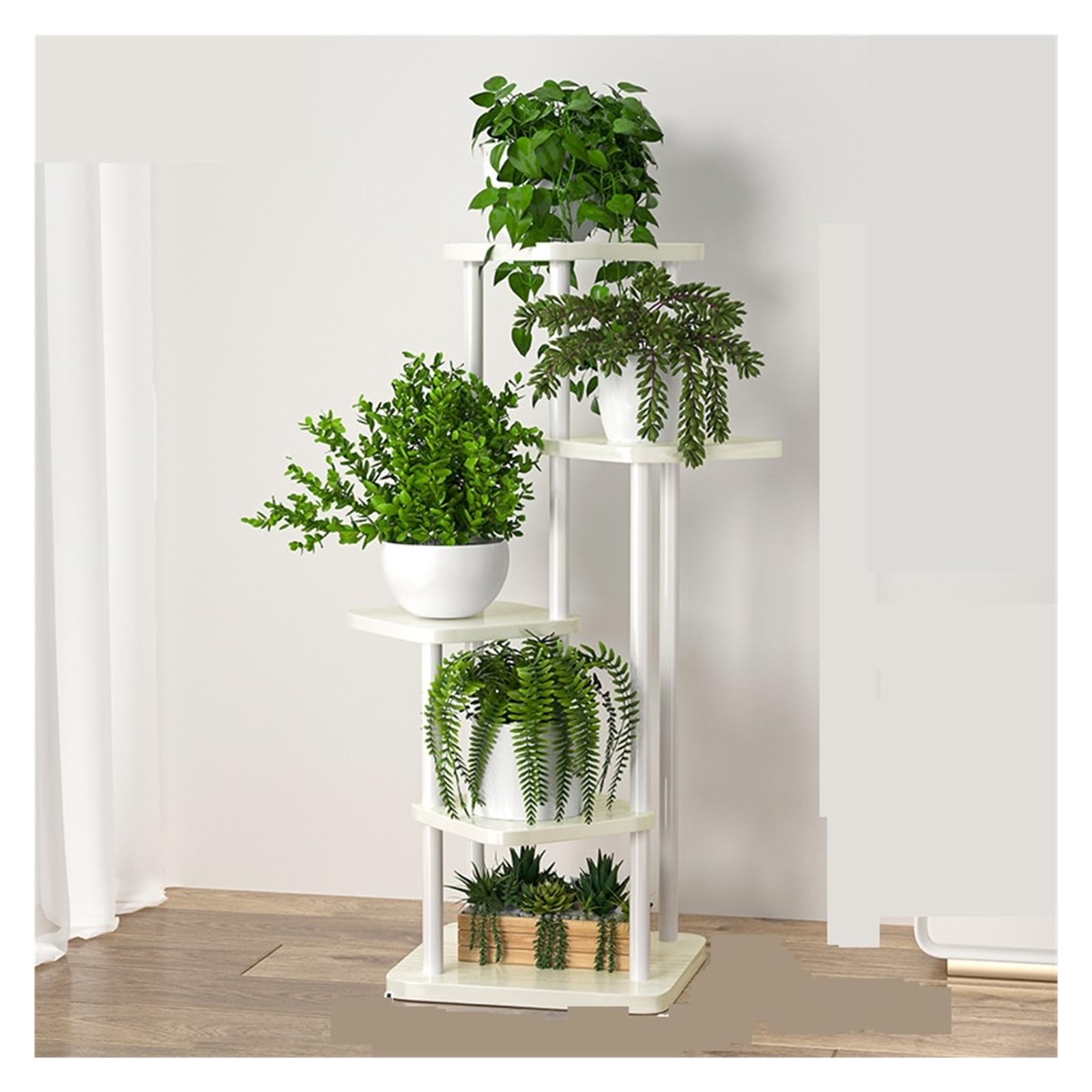 LINYpA66 Plant Stand Indoor Plant Stand Flower Storage Shelf 4/5/6 Tier Planter Rack Organizer Display Indoor Garden Balcony(B-5tier-white)