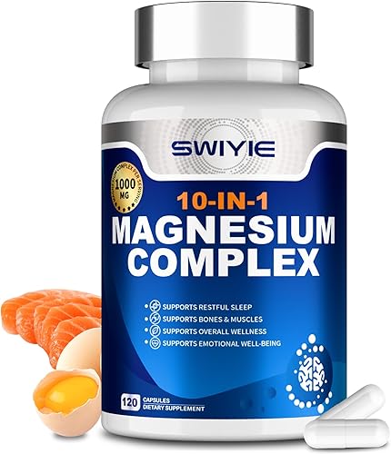 Suplemento de complejo de magnesio 10 en 1 Glicinato de magnesio de alta absorción, citrato, malato, taurato, óxido, carbonato y más Apoya el