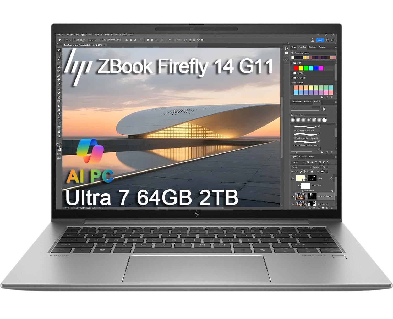 HP ZBook Firefly 14 G11 Mobile Workstation AI Laptop (14" FHD+, Intel Core Ultra 7 165U, 64GB DDR5, 2TB SSD) For Engineer, Designer, 5MP IR Webcam,