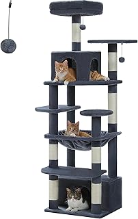 PAWZ Road Katzenbaum, 164 cm hoher Katzenturm mit geräumigen Hängematten, Hütten und Kratzbäumen, Katzenhaus mit doppelt gepolsterten Sitzstangen für große Indoor-Katzen - Dunkelgrau