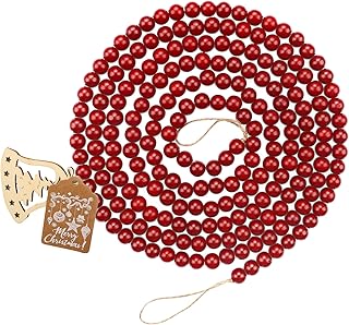 9 Feet Red Wooden Beads Garland, Wood Bead Garland Christmas Tree Holiday Decoration