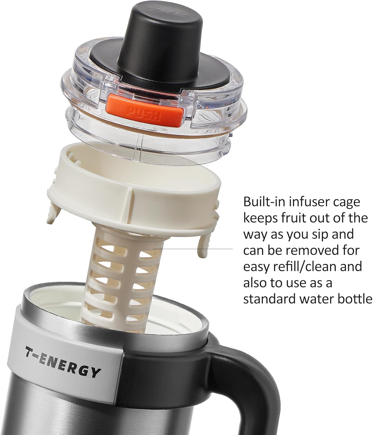 TKK 40 oz Insulated Tumblers with Handle and Straw, Stainless Steel Travel Mug with Ceramic Coating, Leak Proof Double Walled Iced Coffee Cup with Strainer for Hot & Cold Drinks, Steel - Image 4