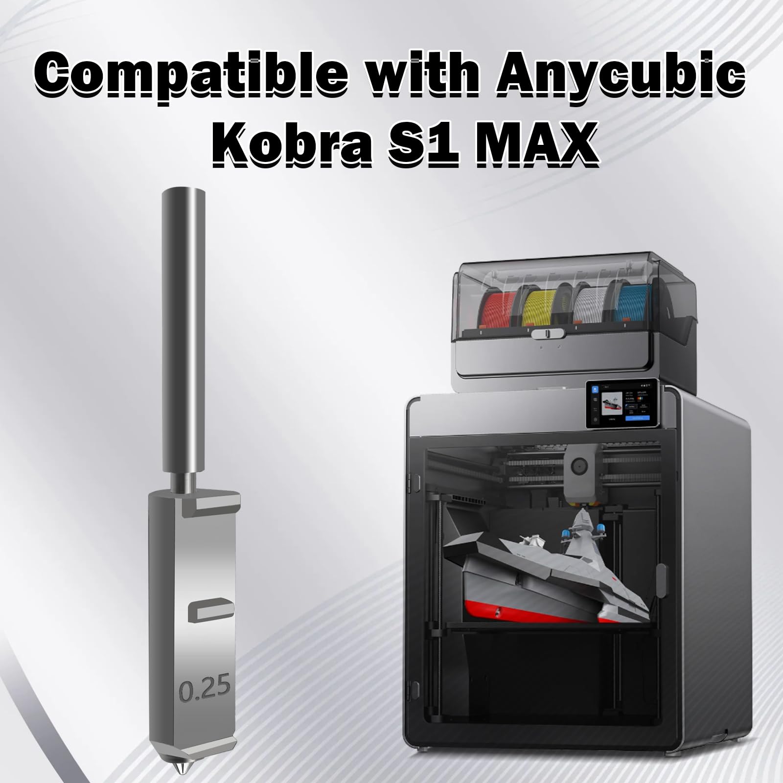 2 Stück 0.25 mm Kobra S1 Max Düsen aus gehärtetem Stahl Schnellwechsel integrierter Düse Extruder Druckkopf Set mit 2 Silikon-Schutzhüllen für Anycubic Kobra S1 Max 3D Drucker Zubehör