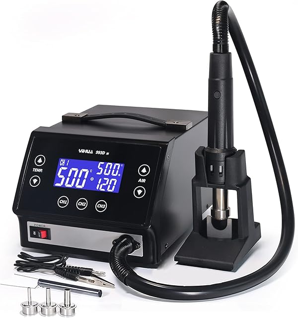 YIHUA 993DM High Power Precision Hot Air Rework Station with Temperature Stabilization Preset Channels for Electronic Rework and Apple Circuit Board Repairs(UK Plug)