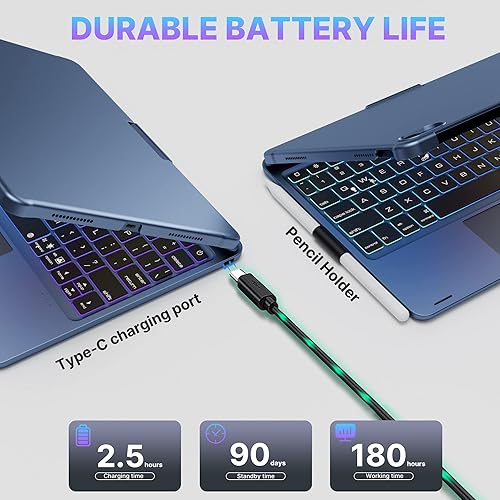 Miniatura 61 de Funda giratoria con teclado para Apple iPad mini 7ª generación 2024 (A17 Pro)/iPad mini 6ª generación (8.3 pulgadas) 2021; teclado compacto