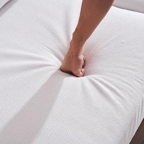 Miniatura 8 de Sofá de 3 plazas de arpillera de 83.5 pulgadas, moderno sofá biplaza de gran tamaño con cojín ultrasuave y decoración de uñas de cobre, sofás