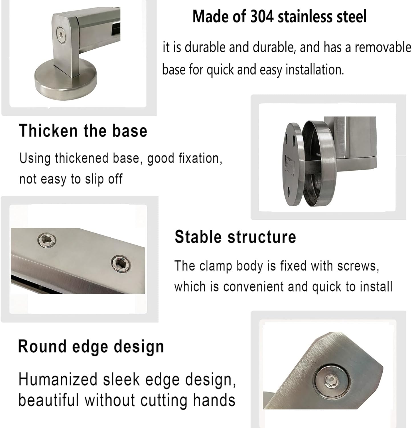 Heavy Duty 304 Stainless Steel Glass Railing Clamp - No Holes Required, Fits 8mm-13mm Tempered Glass for Pool Fence, Balcony, Deck, Stair Handrail,Black,2PCS