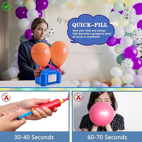 Miniatura 7 de Bomba de globo eléctrica, bomba de aire de 110 V 600 W, inflador de globo de doble boquilla, bomba de aire para inflar globos para decoración