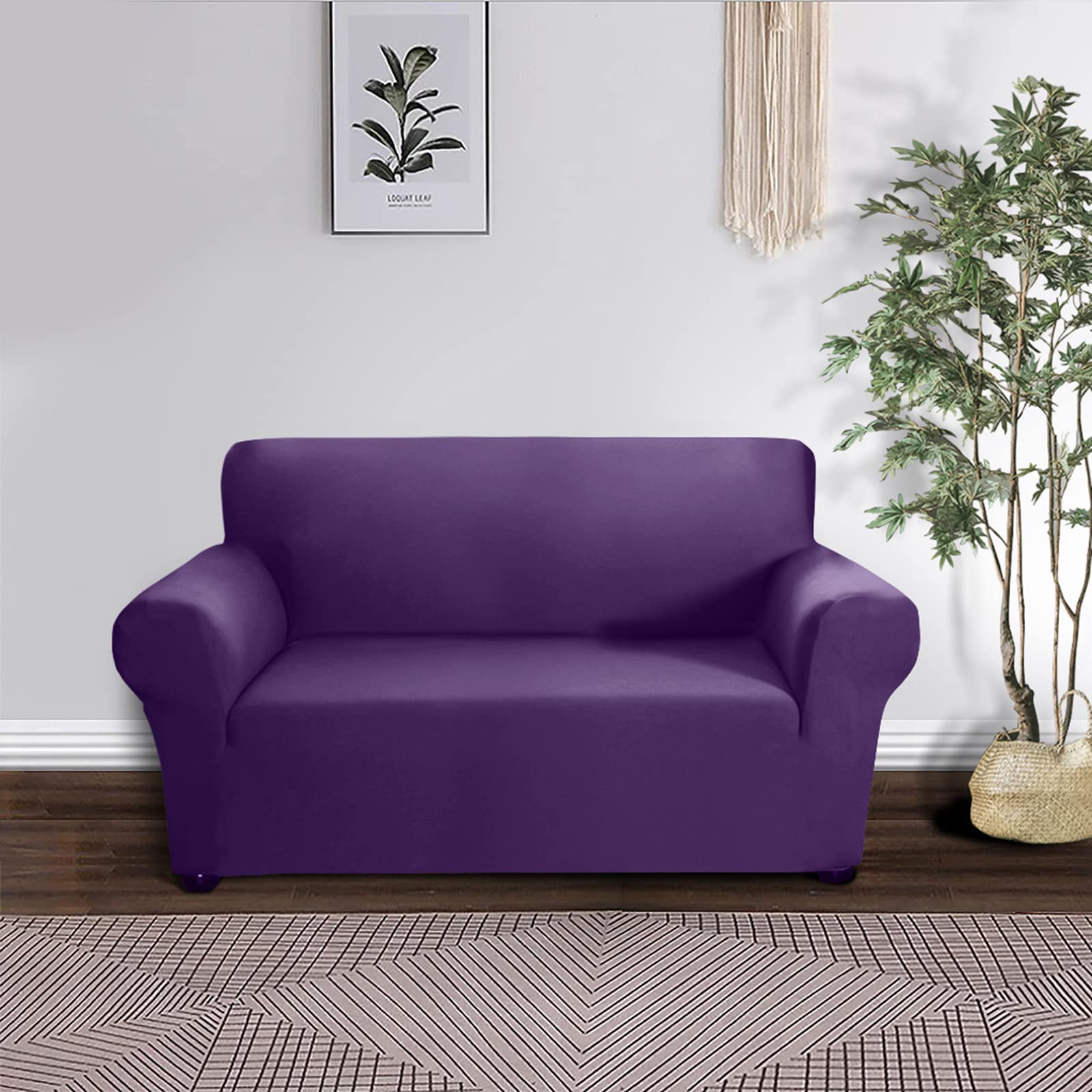 Housse de canapé extensible violette 4 places pour grand canapé de 235 à 310 cm