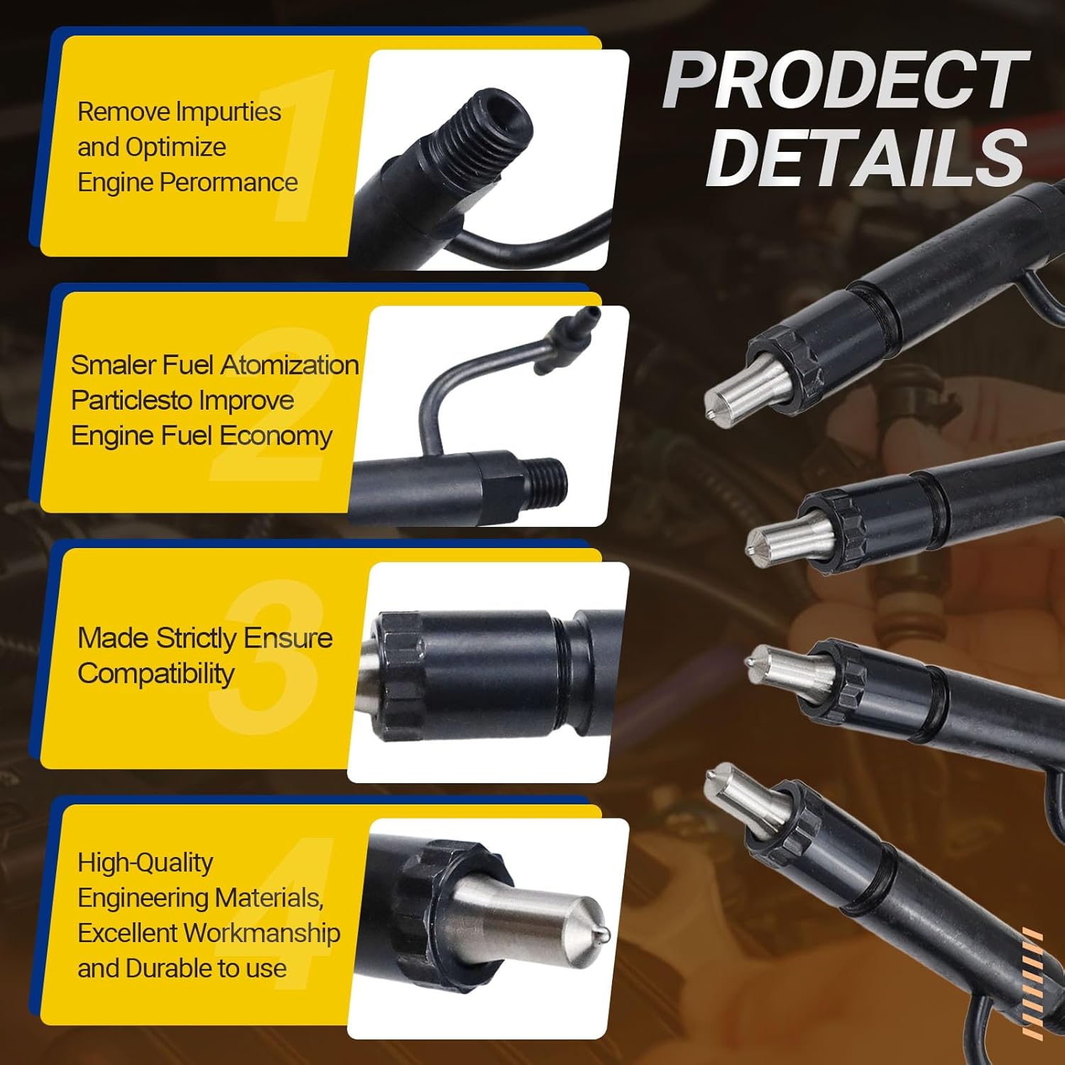 4pcs 729004-53101 YM729004-53101 Fuel Injectors set for Yanmar 3TNV84 3TNV88 4TNV88 4TNV84 4D88E 3JH3CW 4 CYL TK486V Series Engine