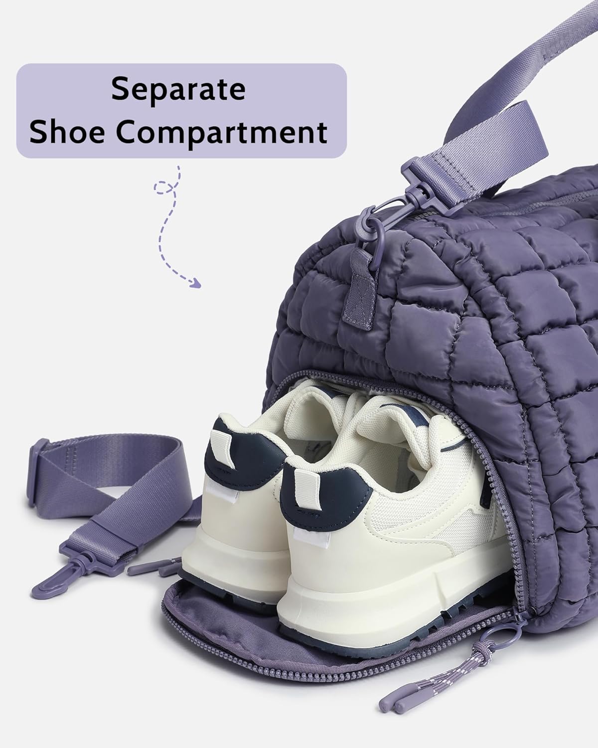 Quilted Duffel Bag for Women, Puffer Gym Duffle Bag with Shoe Compartment Lightweight Large Crossbody Sport Bag Travel Tote Mistviolet - Image 5