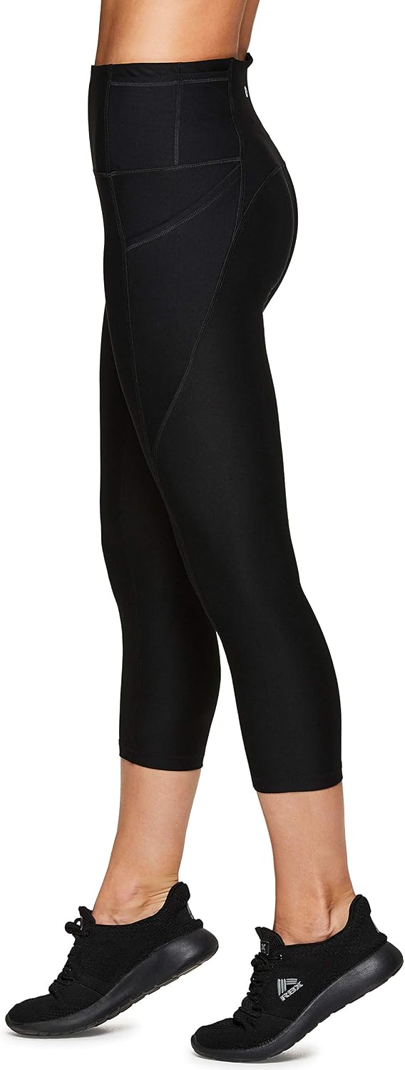RBX Active Women's Athletic Fashion High Waist Solid Running Workout Capri Length Yoga Leggings