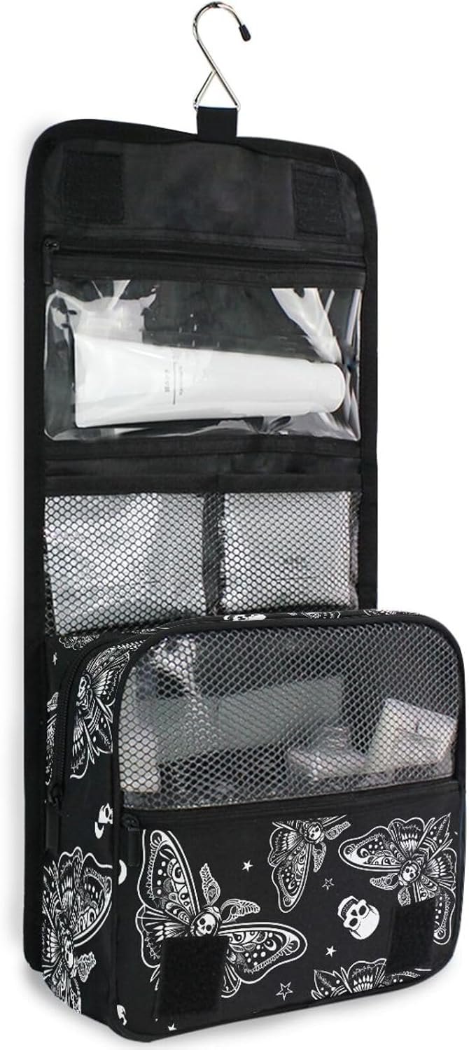 MNSRUU Hanging Toiletry Bag Moth Skull Moon Esoteric Makeup Travel bag for Toiletries Portable Toiletry Organizer Bags Clear Toiletry Cosmetic Kit