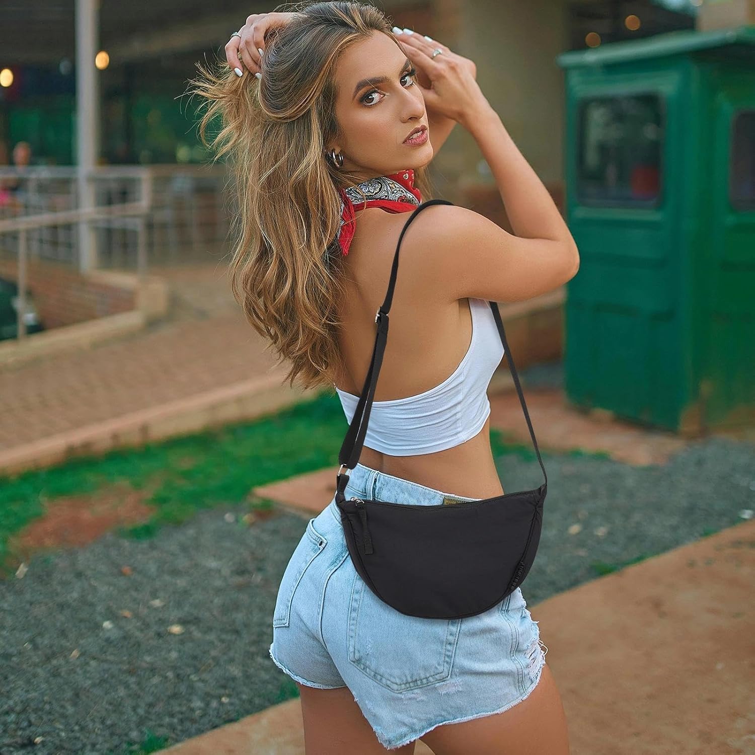 BESMART Small Nylon Crescent Crossbody Bag for Women Men Trendy, Waterproof Crescent Sling, Lightweight Travel Purses - Image 3