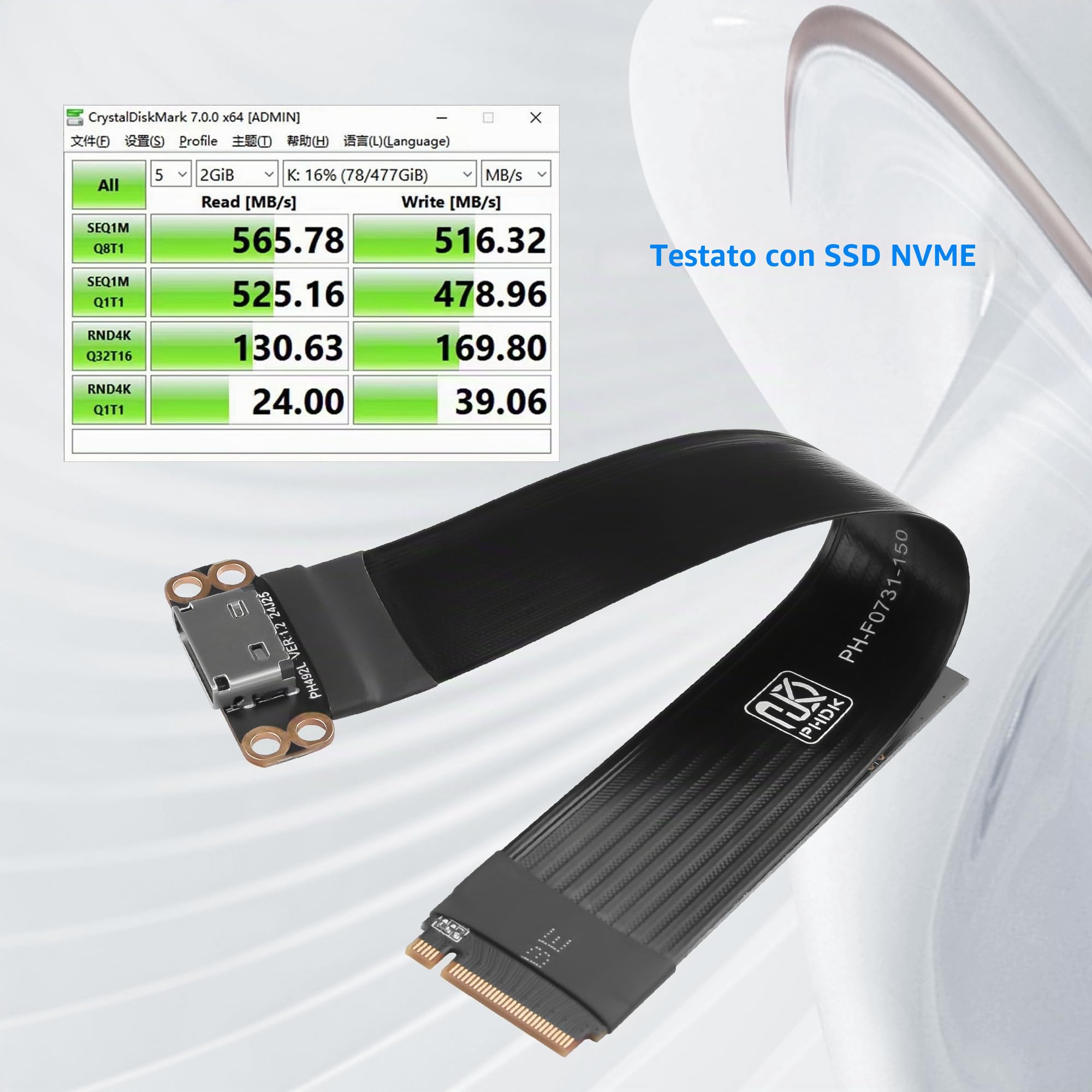 GINTOOYUN PCI-E4.0 M.2 NVME a Oculink SFF-8611/8612 Cavo adattatore M.2 M-Key 2280 NGFF a Oculink SFF-8611 SFF-8612 cavo host femmina per laptop, eGPU ecc. (17,5 cm)