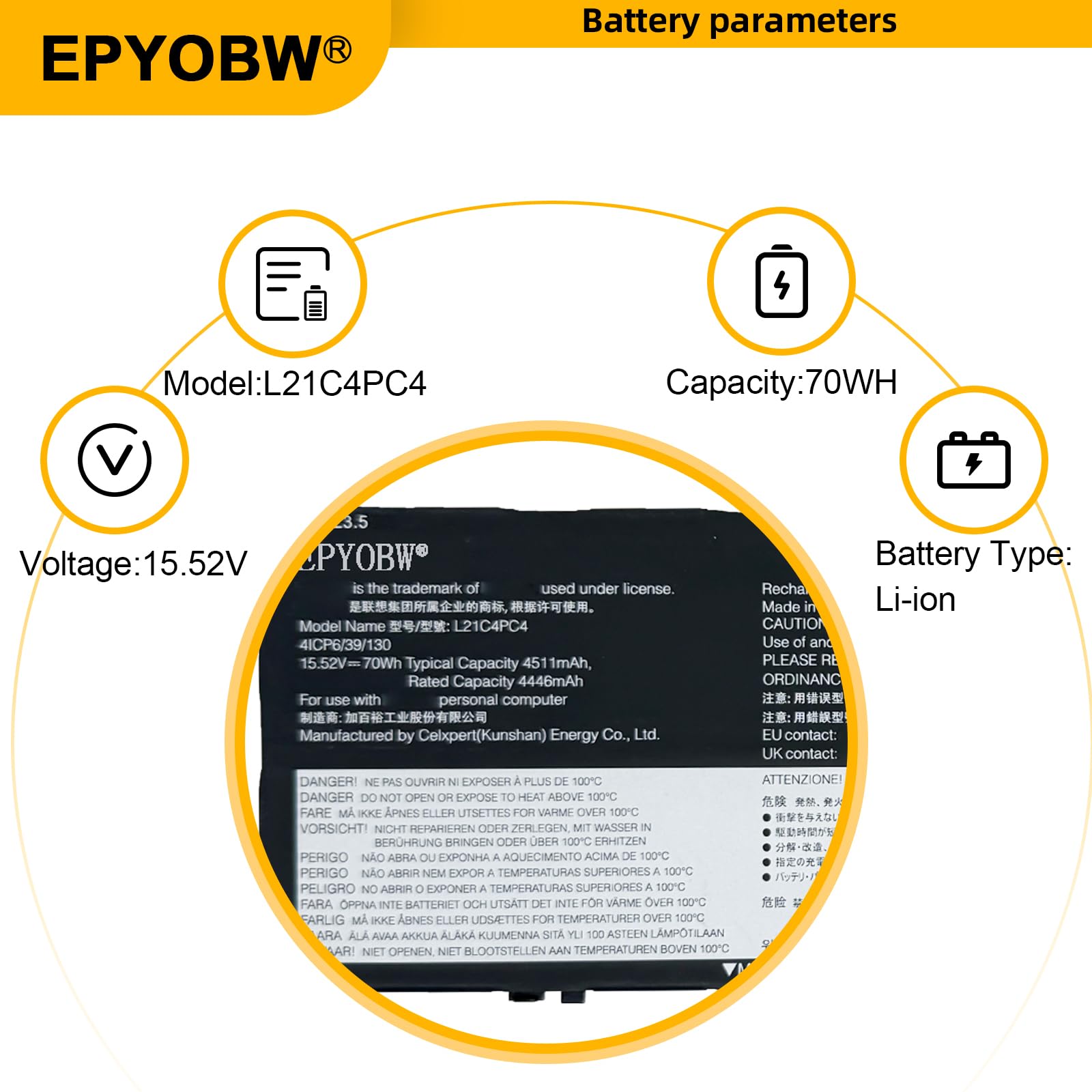 Amazon.com: EPYOBW L21C4PC4 Laptop Battery 70Wh 4511mAh 15.52V
