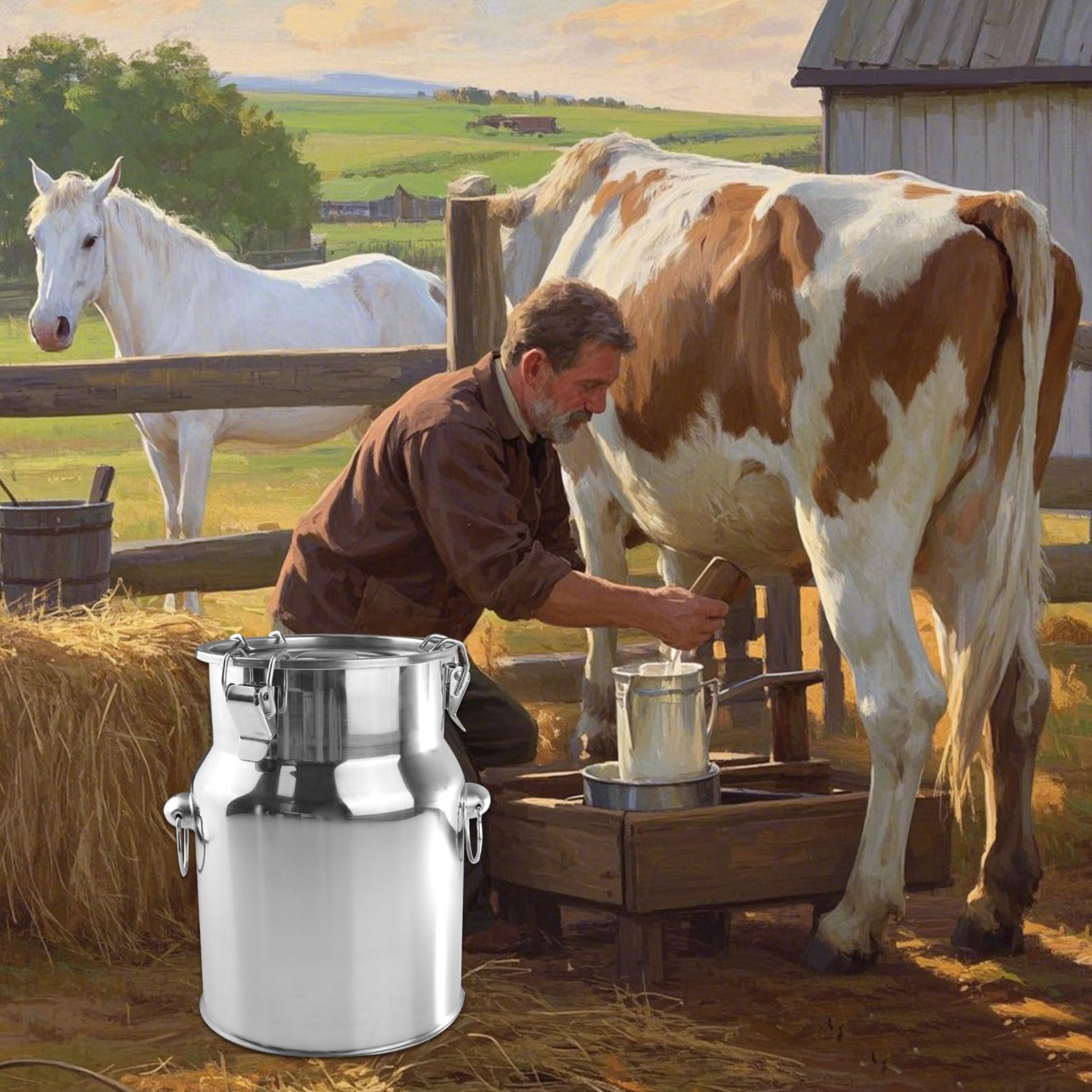 AIZYR Milchkanne Mit Zapfhahn Und Tragegriff Milcheimer Aus Edelstahl Milchkanne Fässer Verschließen Getränkespender Für Milch, Wein Und Öl,5L