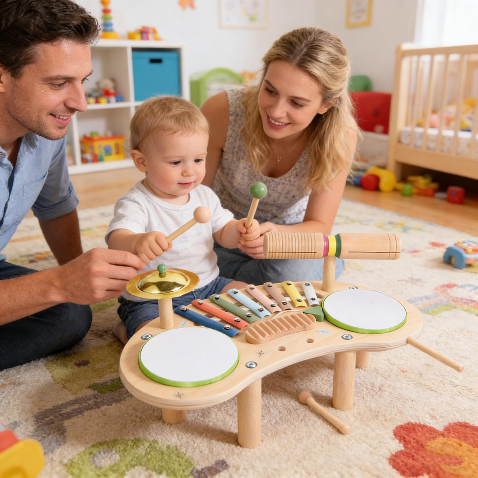 Batería Infantil de Juguete Xilófono de Madera 7 en 1 para Niños | Juguete musical infantil Para Casa, Guardería, Colegio, Educación en Casa, Cumpleaños, Vacaciones