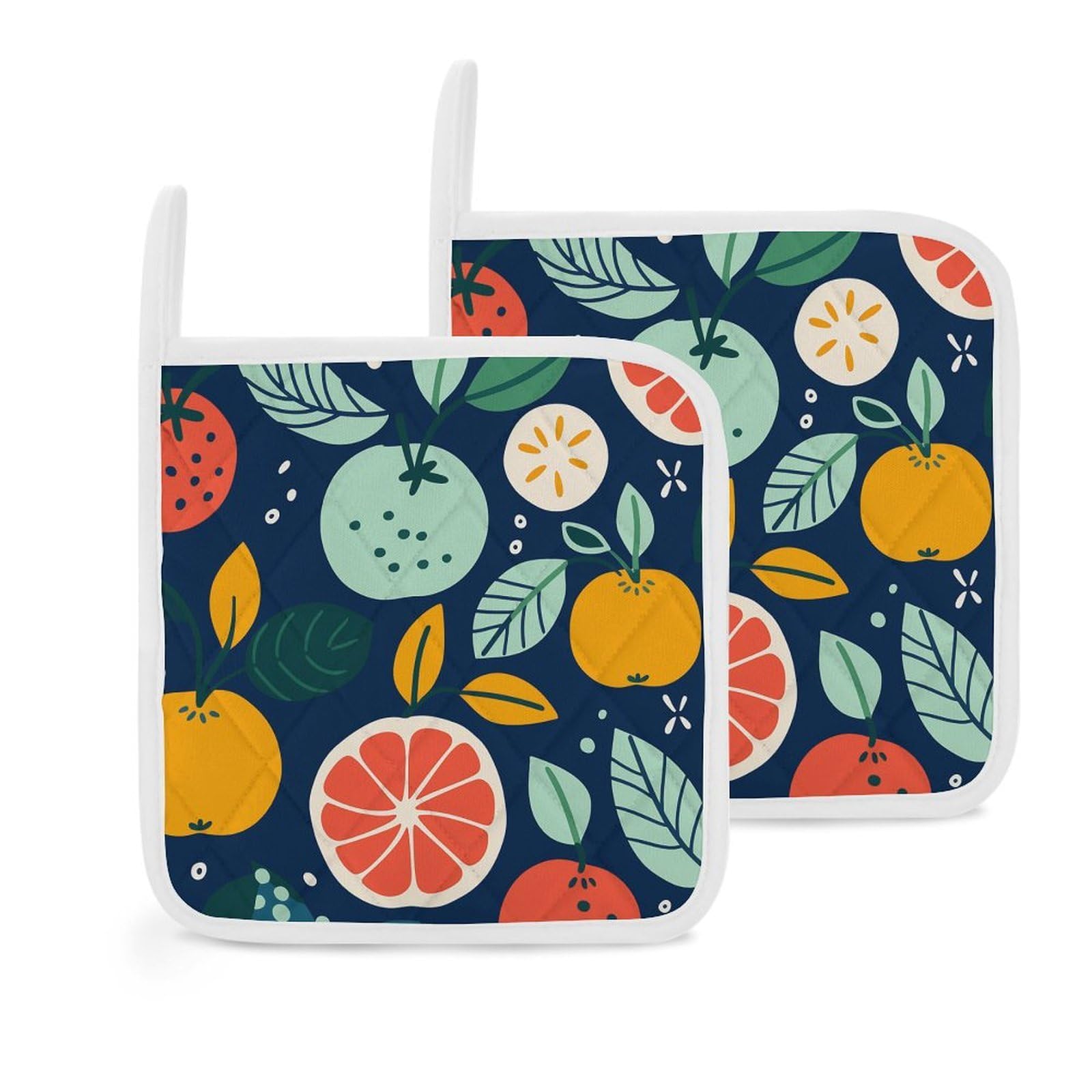 Btcowzrv Style Hand Drawn Fruits 2 Pack Pot Holders For Kitchen, Heat Resistant Potholder Set With Hanging Loops, Hot Pads For Oven Baking Cooking