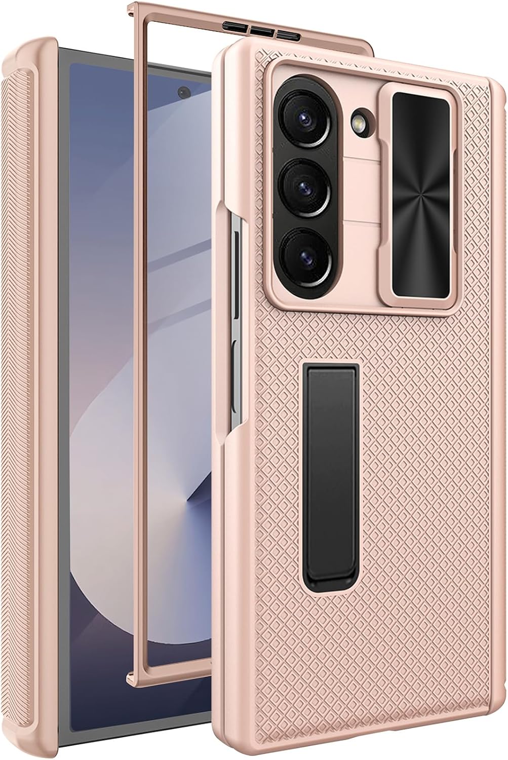 Miimall for Samsung Z Fold 6 Case, Z Fold6 Phone Case with Slide Lens Cover & Hinge Protection & Tempered Glass Screen Protector, Shockproof Luxury Slim Full Body Cover, Gold