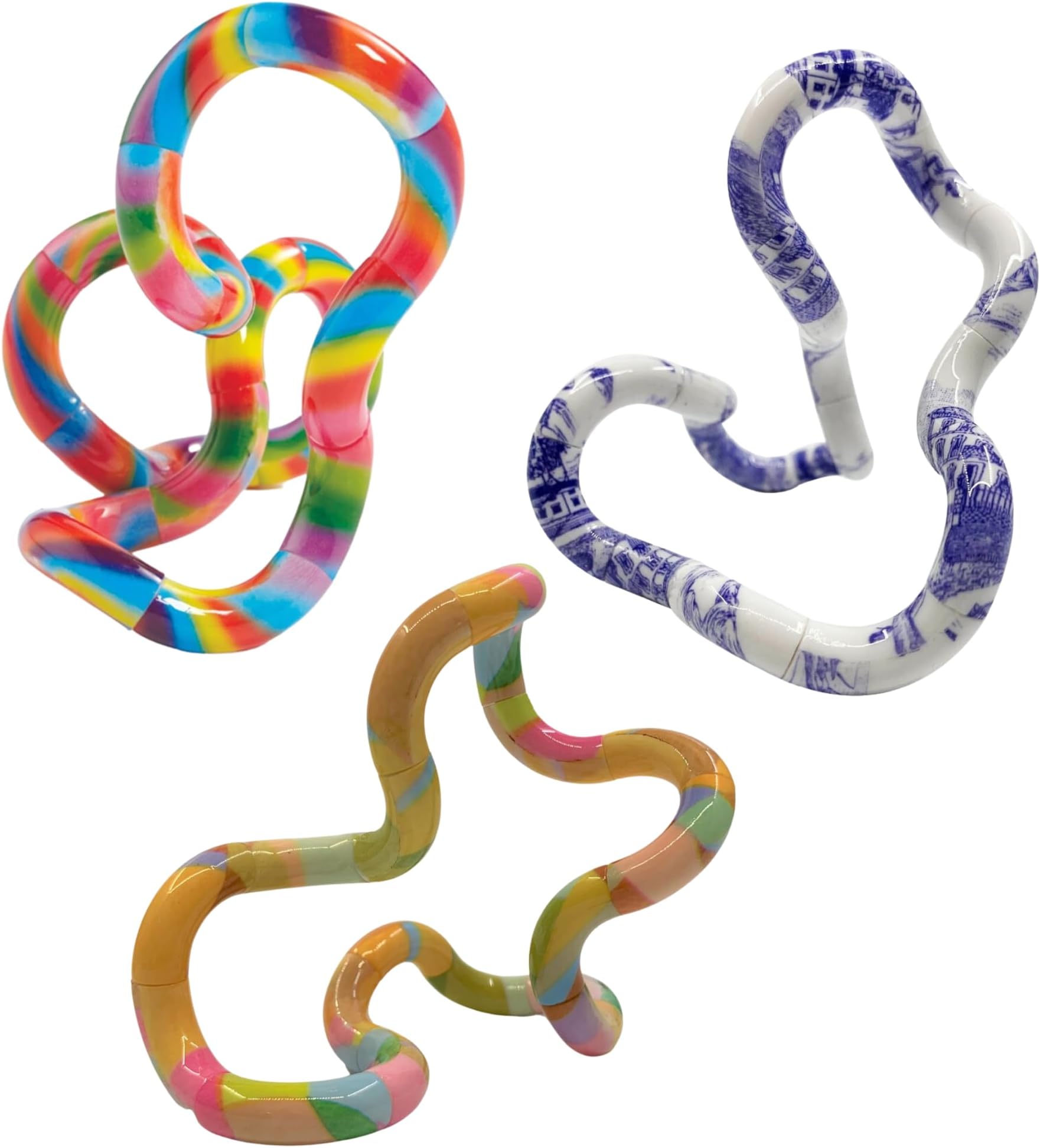 Tangle Jr. Masterpiece 3-Pack Porcelain,Mache,Lollipop Artistic Pattern for Unique Fidget Experience - Fidget with These tangles at Work or School - Twist Fidget Toy for Kids and Adults - Desk Toy