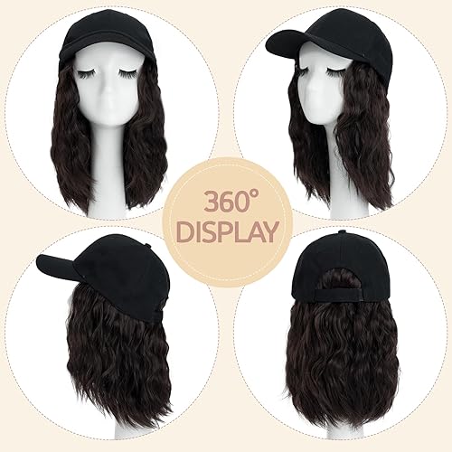 Miniatura 5 de S-noilite Peluca de gorra de béisbol con extensiones de cabello, 8 pulgadas, corto, rizado, ondulado, estilo Bob, peinado, ajustable, con cabello